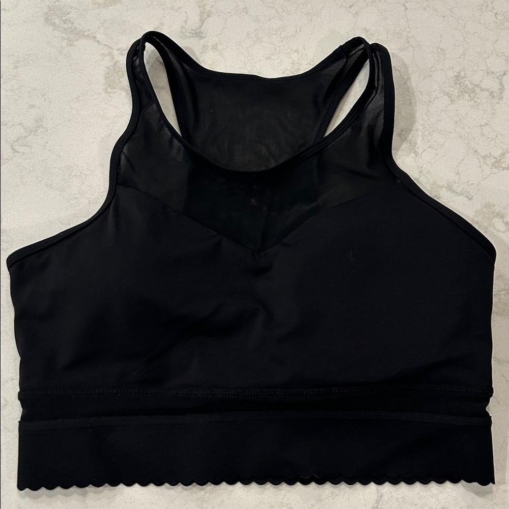 Zyia‎ Sports Bra Medium All Star Black Scalloped Edge Mesh Paneled Padded